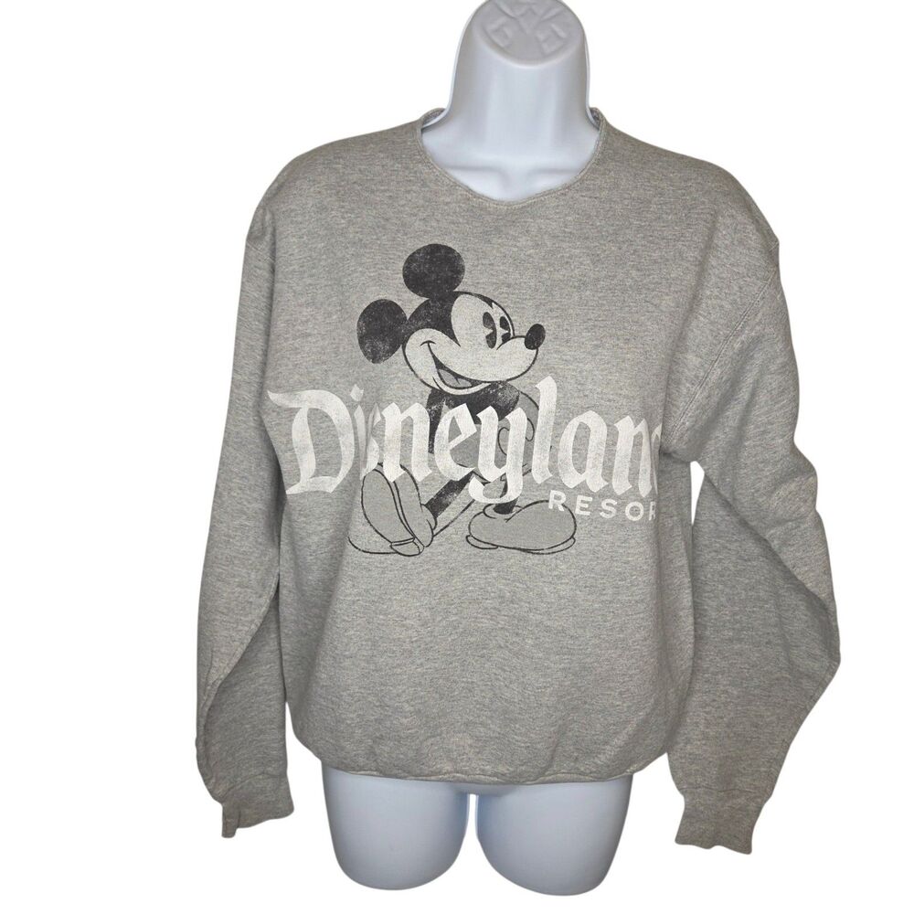 Disneyland Resort Mickey Mouse Vintage Distressed Graphic Sweatshirt Grey Small